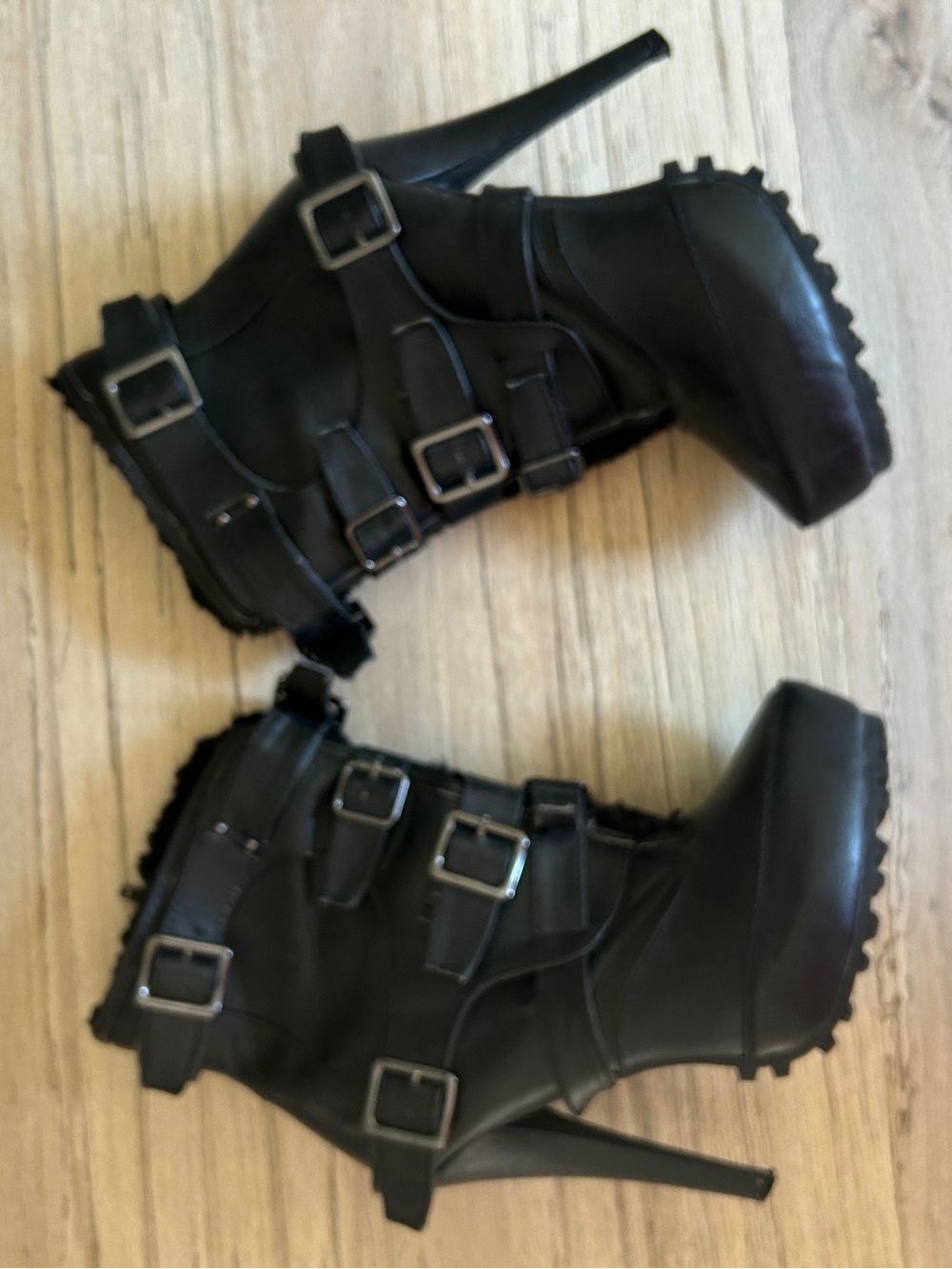 Charlotte Russe Black Strappy Platform Heeled Boots